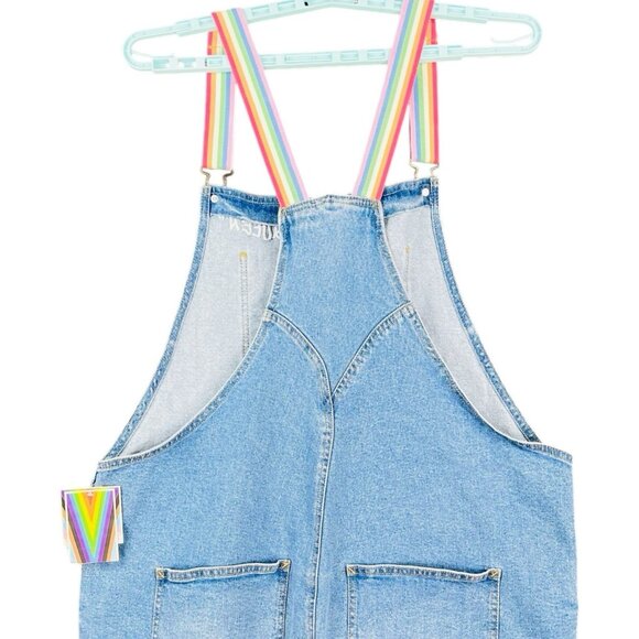NWT Takepride Women's Blue Rainbow Queen Stretch Denim Shortalls Overalls Sz XXL - Picture 4 of 12